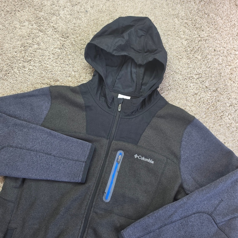 Columbia Full Zip Hoodie Mens XL Gray Fleece Nylon Overlay Gorpcore Jacket Adult